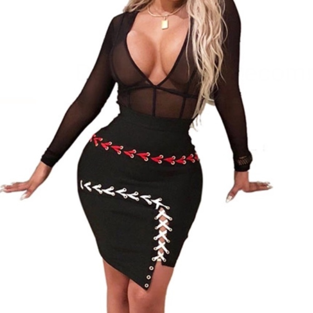 Mesh and stitched bodycon club dress